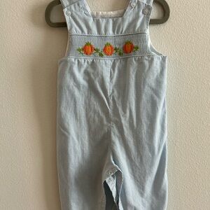 The Bailey Boys Light Blue Gingham Longall with Pumpkin Embroidery
